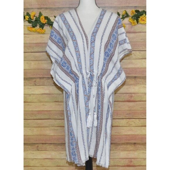 Easel Size M Kimono Top Coverup Open Front Cardigan Geo Print Boho Tassels - Picture 1 of 13